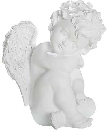 CULT at home Deko Engel Figur – 18,5 cm Schutzengel Engelfiguren für Friedhof Grabdeko aus Kunstharz – wetterbeständige Grab Dekoration – Grabschmuck Engel Geschenk Trauer Hoffnung - Weiß