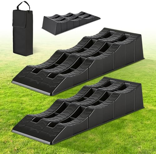 Auffahrkeile für Wohnmobil 2 x 2er Set, 3 Stufen 40/70/100 mm, bis 3,5 t belastbar, inkl. Tragetasche, Rutschfeste Auffahrkeile für Wohnwagen, Camper & Anhänger