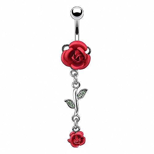 Piercingfaktor Bauchnabelpiercing Chirurgenstahl Bauch Bauchnabel Piercing Banane Stecker Anhänger mit Rosen Blüten Rot