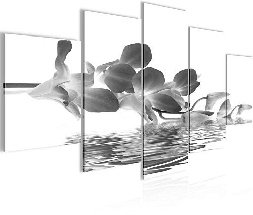 Runa Art Tableau mural Fleurs Orchidée 5 Parties Impression sur Toile Intissee Decotation Salon L'Eau Noir Et Blanc 200052c