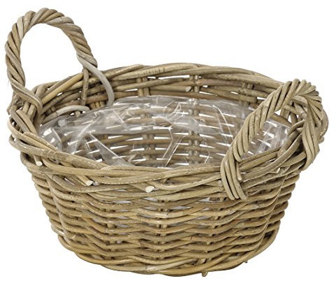 Dehner Pot de Fleurs en rotin avec Anse, diamètre : 36 cm, Hauteur : 15 cm, tressé, Gris/Marron