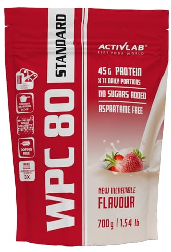 Activlab Protein Pulver - WPC 80 Molkenprotein Whey Protein - Muskelaufbau - ohne Zuckerzusatz - 700 g Erdbeere