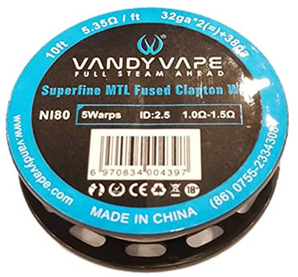 Vandy Vape Ni80 Superfine MTL Fused Clapton Wire 32GA*2 38GA - 10ft - 5.35ohm/ft