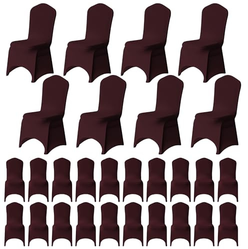 WedDecor Burgundy Banquet Protective Chair Cover Stretchable Cover for Weddings Decoration, Conferences, Events, Birthday & Christmas Parties, Hotel, Restaurant, 100pcs | Universal Removable Washable Arched Front Dining Chair Protector for Wedding Banquet Hotel Christmas Party Decoration