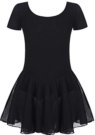 Untlet Ballettkleid Mädchen Kinder Kurarm Ballettanzug Ballett Trikot Kurzarm Body mit Chiffon Wickelrock Kinder Ballettkleidung Tanzkleid Tanzbody,Schwarz,140