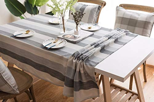 Lanqinglv Streifen Tischdecke 110x170cm Abwaschbar Grau Weiß Gestreiften Baumwolle und Leinen Tischtuch Rechteck Couchtisch Tischdecke Gartentischdecke Küchentischabdeckung (GY,110x170)