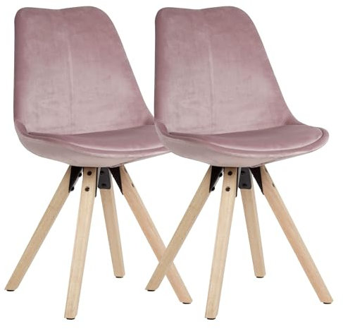 Wohnling Weiches Esszimmerstuhl 2er Set Samt Rosa ohne Armlehnen, Stoff Küchenstühle Modern mit Holzbeinen, Schalenstuhl Gepolstert 110 kg