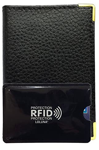 LOLUNA® Porte Carte didentité et permis de Conduire + étui Carte RFID, Petit Format Compact, Fin et Plat en Cuir (Noir/RFID)