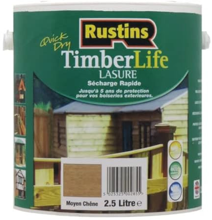 Rustin's Timberlife - Lasure pour bois - extérieure - UV et 5 ANS Protection - Chêne moyen - 12m²/L - 1 Litre (TLMO1000MD)