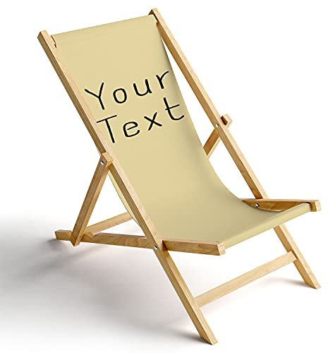 Ferocity Holz-Liegestuhl Klappbar Klappliegestuhl Sonnenliege Strandstuhl Wechselbezug Motiv Your Text Beige [119]
