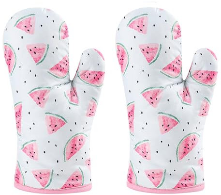 Voarge 1 Paar Verdickte Hitzebeständige Ofenhandschuhe, Backofenhandschuh Hitzebeständig, in vielen lustigen Designs, Rosa Wassermelone