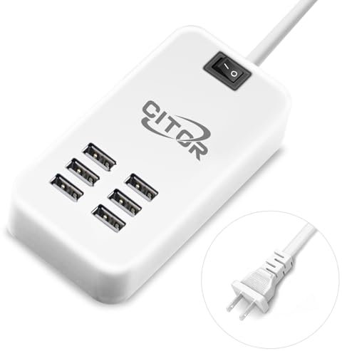 Multi USB Charger, 6 Port USB Charging Station for Multiple Devices, Phone, Tablet, Power Strip with ON/Off Switch (White)