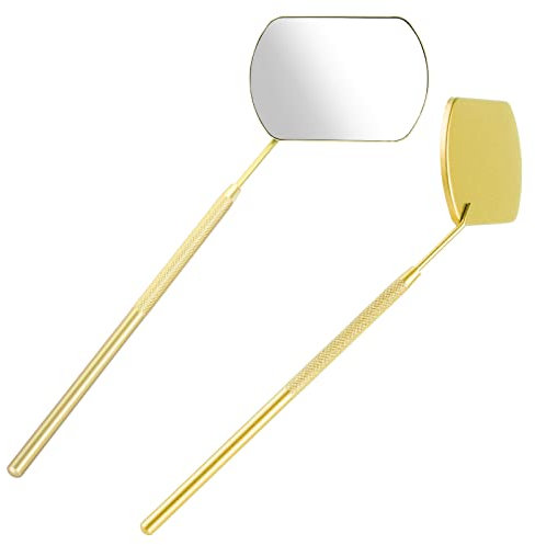Sibba Quadratischer Wimpernspiegel Tragbare Wimpernverlängerungen Applikator ZubehöR Edelstahl Abnehmbare Falsche Wimpern Inspektionsspiegel Zahnuntersuchung Augen Make Up Werkzeug (1 Stück Gold)