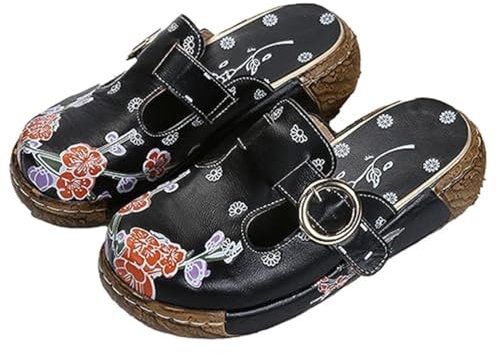 ticticlily Sabots Femme Mules Confortable et Respirant Pied Large Sandales d’Eté en Cuir Antidérapant Pantoufles à Talon Plat Chaussures Jardin Plage Noir 41 EU
