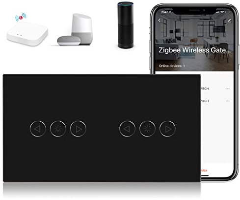 BSEED Zigbee Doppelt Dimmer Schalter Alexa WIFI Berührung Wandschalter Glasscheibe Dimmerschalter Alexa/Tuya/Google kompatible Glas(ZigBee Hub Erforderlich) Schwarz