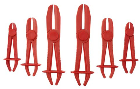 PETCHOR 6 Stück Schlauchschellen-Zangen aus Kunststoff, Klemmzangen-Set für flexible Schläuche, Kraftstoffschläuche, Gasleitungen, Bremsschläuche, Kühlmittelschläuche, Rot