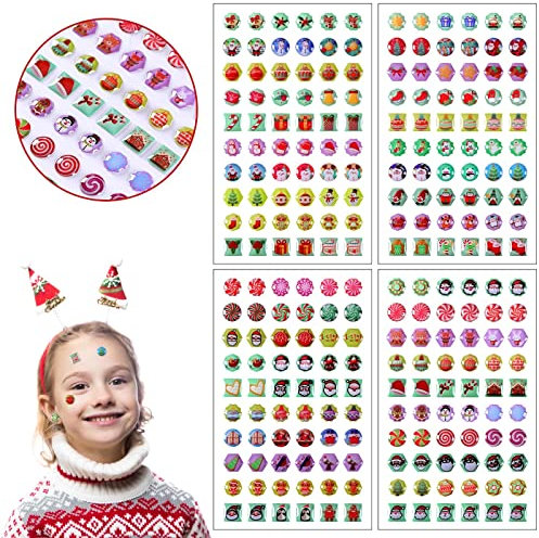 AUGSUN Klebeohrringe, 240 Stück Weihnachten Sticker Selbstklebende Ohrringe Sticker Weihnachtssticker 3D Aufkleber Weihnachten