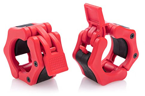 Hacuba Fitness Olympic Barbell Clamps Collars Quick Release Pair Weight Clips for 2 inch Barbell RED