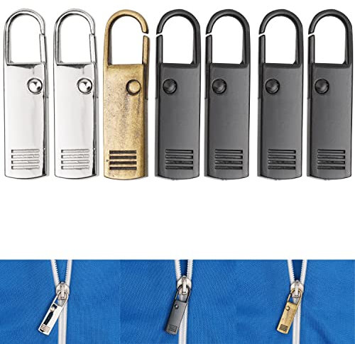 Reißverschluss Anhänger zur Reparatur, 7 Stück, aus Metall, 4 x Schwarz, 2 x Silber, 1 x Bronze, Ersatz Zipper für Reißverschluss, Verschluss Schieber für Mantel, Koffer, Tasche, Rv Puller Laschen
