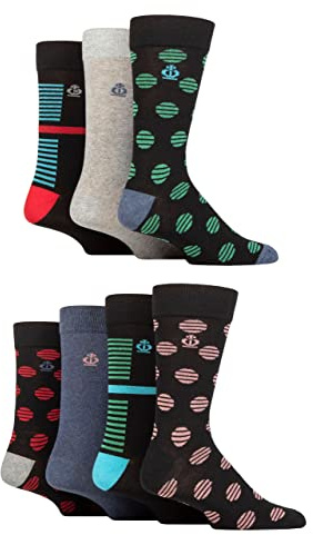 Jeff Banks Mens Recycled Cotton Patterned Socks Pack of 7 Striped Spots Black 7-11