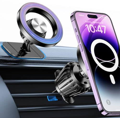 Kaistyle Support Téléphone Voiture pour MagSafe, 20 Aimants Puissants 360°Rotation, Crochet Métallique, Porte Magnétique Téléphone à Grille d'Aération pour iPhone Huawei Autres Smartphones
