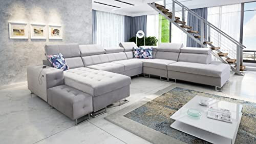 All4All Ecksofa Hugo X 362x293cm - Schlaffunktion - Bettkasten - U-Form - Couch - Eckcouch - Schlafsofa - Sofaeck - Bett - Wohnlandschaft - Stoff auf Kundenwunsch Seite Links 26