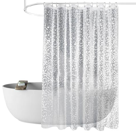Fhioevt Duschvorhang 180x180cm Transparent Duschvorhang mit Magnet Unten Duschvorhänge 3D Steinmuster Eva Antischimmel Wasserdicht Shower Curtains mit 12 Duschvorhangringen für Badewanne Dusche