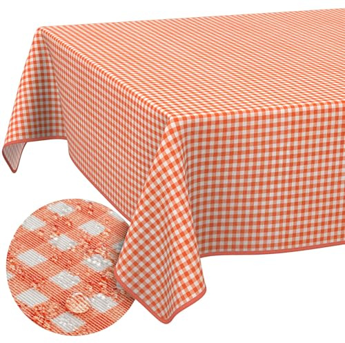 ANRO Tischdecke abwaschbar Vichy-Karo Rot mit Saum rund Ø 140 cm | mit Saum eingefasst – waschbar bei 30 °C – ideal für Garten, Terrasse & Esszimmer – Gartentischdecke wetterfest