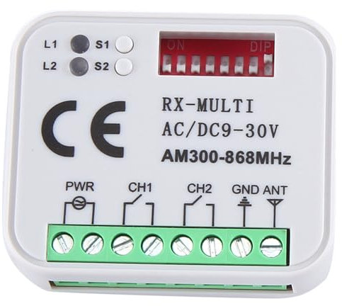 FUWIND Receptor Universal RX Multifrecuencia 300-868MHz 2CH 12V 24V MóDulo de Relé Control Remoto para Puerta de Garaje 433.92MHz 868MHz