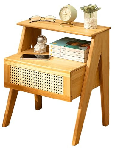 SINBINTA Bambus-Beistelltische Nachttisch mit offenem Fach und 1 Schublade, Sofa Beistelltisch Nachttisch für Wohnzimmer, Schlafzimmer (Natur)