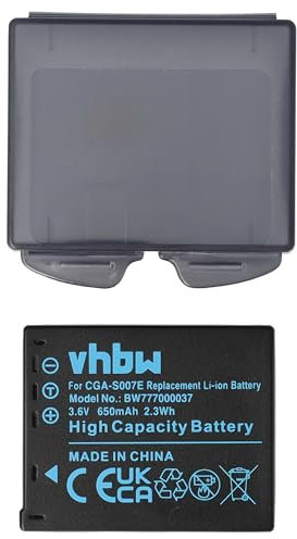 vhbw Akku Ersatz für Panasonic CGA-S007A/B, DMW-BCD10, CGA-S007E, CGA-S007, CGA-S007A/1B für Kamera (650 mAh, 3,6 V, Li-Ion)