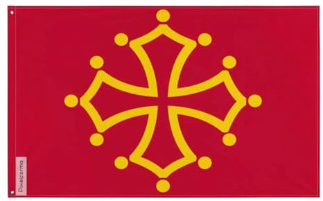 Pixelforma - Bandera de Occitania en varios tamaños, 100% poliéster con doble dobladillo 4. 2 ojales a la izquierda con banda blanca 90 x 150 cm