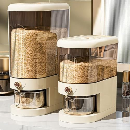Peaoop Distributeur de riz de 10 kg, grand récipient de rangement avec couvercle, cylindre de mesure, seau distributeur de céréales ménagères pour maïs de soja de cuisine (10 kg)