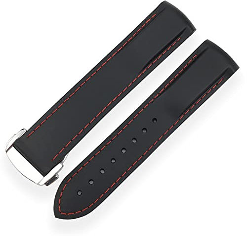 ZUC 20mm 21mm Gummi-Silikon-Uhr-Armband wasserdichtes Uhrband für Iwc markieren DER KLEINE PRINZ Groß Spitfire Armelete Accessoires.(Black red line,21mm)