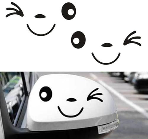 2 Pcs Smile Gesicht Aufkleber, Rückspiegel-Autoaufkleber, Auto Aufkleber für Spiegel, Niedliche dekorative Autoaufkleber, für Außenspiegel