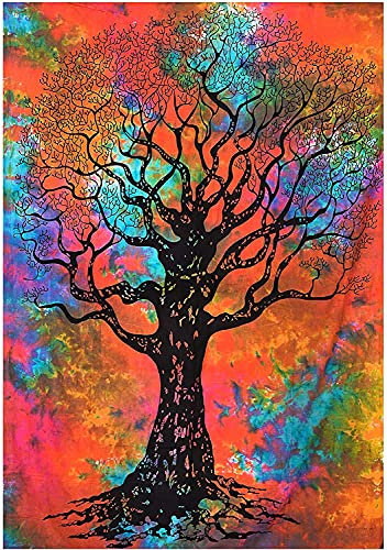 AVA Collections Wandteppich, mehrfarbig, psychedelische Wandteppiche, indische Baumwolle, Poster, Picknickdecke, Wanddekoration, Decke, Wandkunst, Hippie, Schlafzimmer, Dekor (mehrfarbig, Batik,