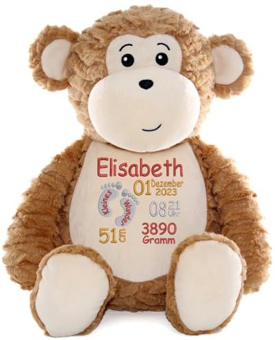 Elefantasie Personalisiertes Stofftier AFFE Kuscheltier Bestickt Plüschtier zur Geburt Stickmotiv Füßchen