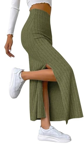 Europäische Amerikanische Grenze Frühling Sommer Taillierter Seitenschlitz Schmaler Strickrock Damen Hakama Röcke Damen Winter Bleistiftrock Hüftrock Sexy Lang Elegant (Green, M)
