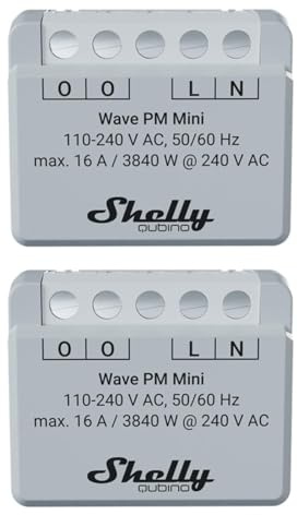 Shelly Qubino Wave PM Mini | 2er Pack | Z-wave Leistungsmesser, 1 Kanal 16 A mit | Hausautomation | iOS-Android-App | Geringer Stromverbrauch | Hohe Kompatibilität