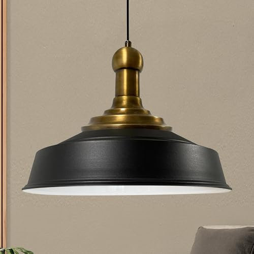 bamyum Asletl Long-Knob Hängelampe Industrial Vintage Ø41 cm, Küchenlampe Hängend Esstisch, Wohnzimmerlampe Pendelleuchte Schwarz Metall