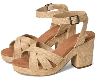TOMS Mallorca Damen-Sandalen mit Block-Riemen, lässiger Absatz, 7,6 cm und größer, Beige, Natürlich, 39 EU