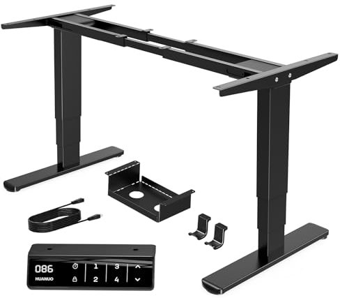 HUANUO Bureau Assis Debout avec Support à 3 Niveaux et Moteurs Doubles, Support de Table Réglable avec capacité de Charge de 120 kg en Acier Robuste, contrôleur de mémoire, Cadre Seulement
