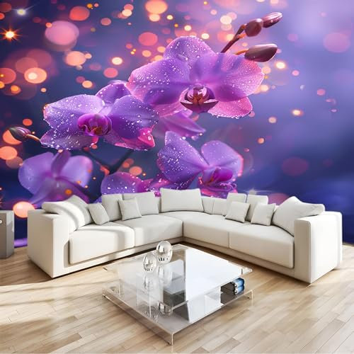 Papier Peint Panoramique 200 x 140 cm orchidée violette Papier Peint intissé Poster Tableaux Muraux Tapisserie Photo Trompe l'oeil pour Chambre Salon Décoration Murale