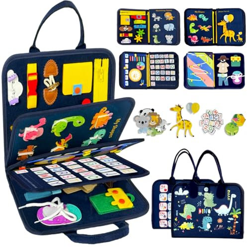 Qizfun Busy Board Montessori Toy for Kids 3+, Educational Sensory Learning Toy for Fine Motor Skills, Preschool Travel Toy for Airplane & Car, Gifts for Boys and Girls