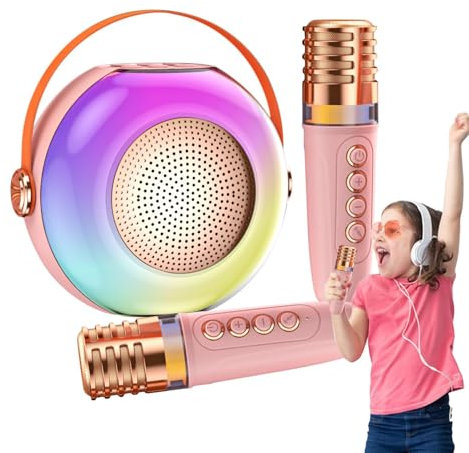 Máquina de karaoke portátil para niños | Altavoz inalámbrico con dos micrófonos, luces LED, máquina de sonido para reuniones familiares, altavoces de ordenador