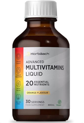 Multivitamin Liquid for Adults | 480mL (30 Servings) | Orange Flavour | 20 Essential Nutrients for Overall Wellness | Vegan Food Supplement | by Horbaach
