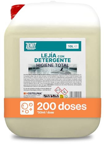 Hostelpak | 10 l | Lejía con Detergente Multiusos para hogar | Limpieza Profunda y Eliminación de Manchas | Limpieza baño