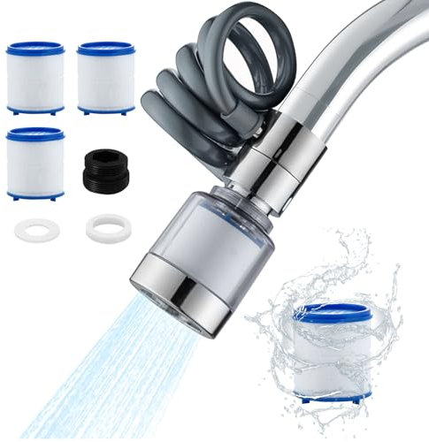 Kitchen Faucet Sprayer, Water Tap Extension with Filtration, Movable Faucet Extender for Kitchen Sink, 360° Rotatable Sink Faucet Head Anti-Splash, 3 Mode Sprayer for Kitchen/Bathroom