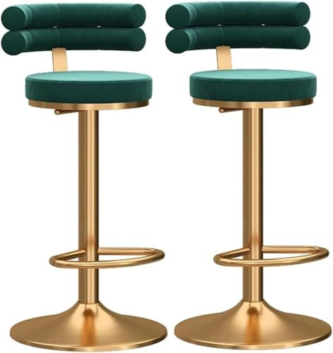 DZYHFCO Frühstücksstuhl für Küche, drehbar, Samt, Barhocker, Eisen, Frühstück, Küche, 65–80 cm, Grün + Gold, 2 Stück