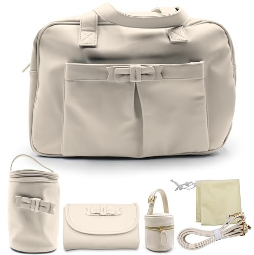 PASTELLO - Set Borsa Nascita Multifunzione con Accessori Inclusi, Borsone Mamma per Cambio e Viaggio, Con Fasciatoio, Portabiberon Termico e Portaciuccio (Art. SETN02, Latte)
